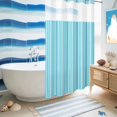 thumbnail image 6 of No Hook Shower Curtain, Teal Blue Stripe Shower Curtains for Bathroom with See Through Top Window, Modern Minimalist Geometric Striped Waterproof & Washable Bath Curtain Narrow 54"x78", 6 of 9