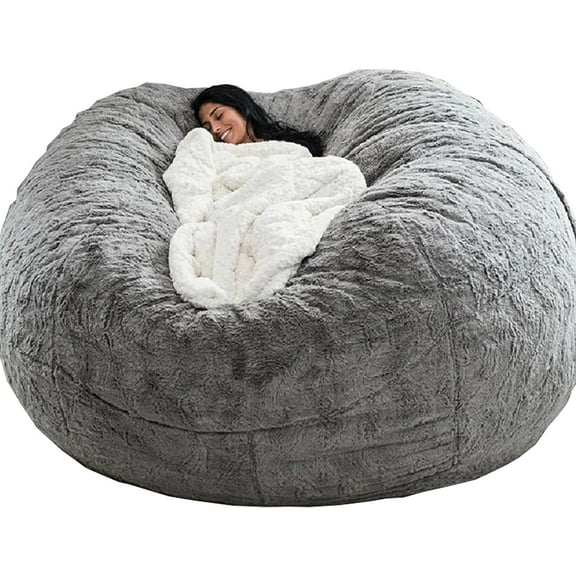 cjc 5/6/7FT Giant Bean Bag Sofa Living Room Chair Memory Microsuede Soft Protect Cover (5FT 135 * 65cm, Light Grey)