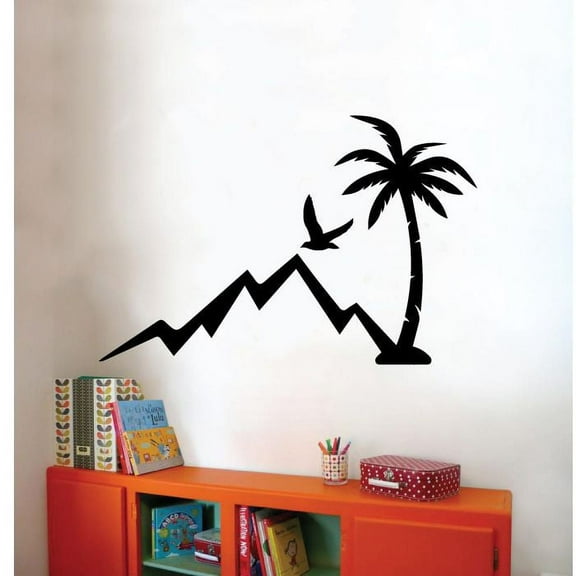 Island view Beautiful Mountains Silhouette Art Tree Trees Birds Views Vinyl Wall Sticker Wall Art Wall Decal Home Bar Area Chill Wall Decoration House Home Decor Sticker Decoration Size (24x40 inch)