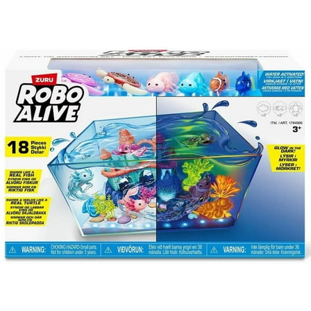 Robo Alive Light Up Aquarium Set 18-Piece Playset (Includes 2 Fish, 2 Turtles & 2 Axolotl)