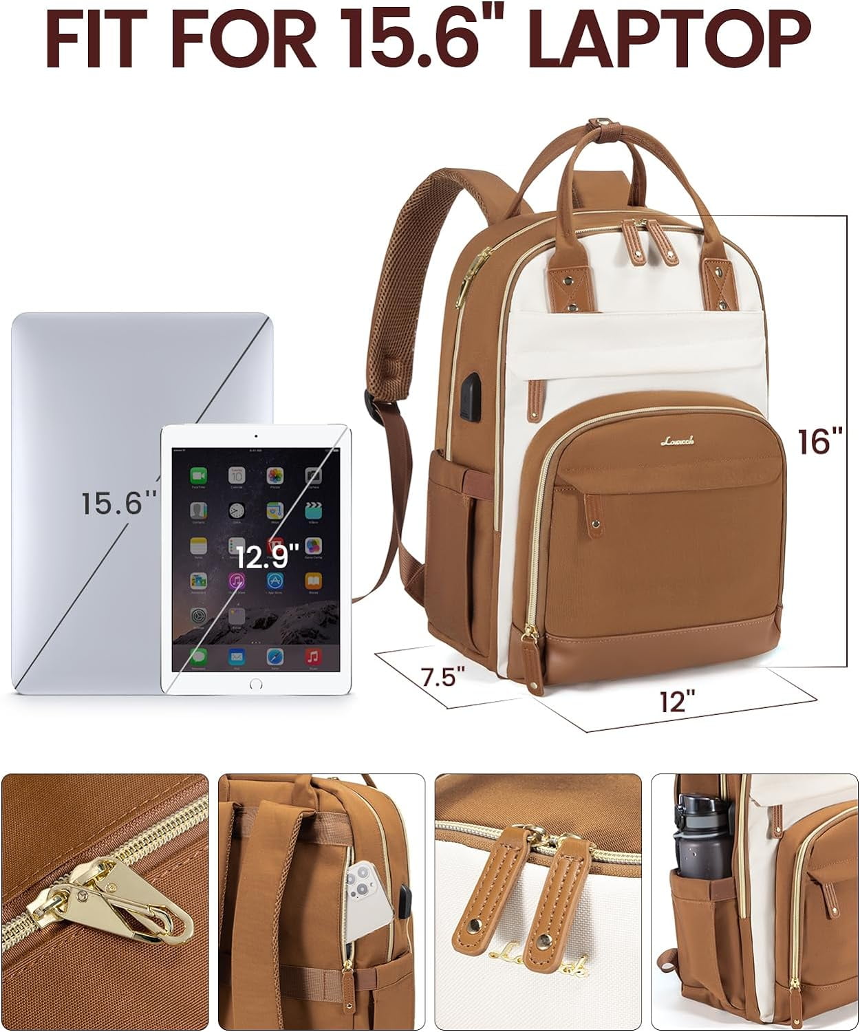 Lovevook Backpack Purses for Women, 15.6 Inch Laptop Backpack College Computer Bag, Multi-Functional Travel Work Bag Teacher Nurse Bag with USB Charging Port