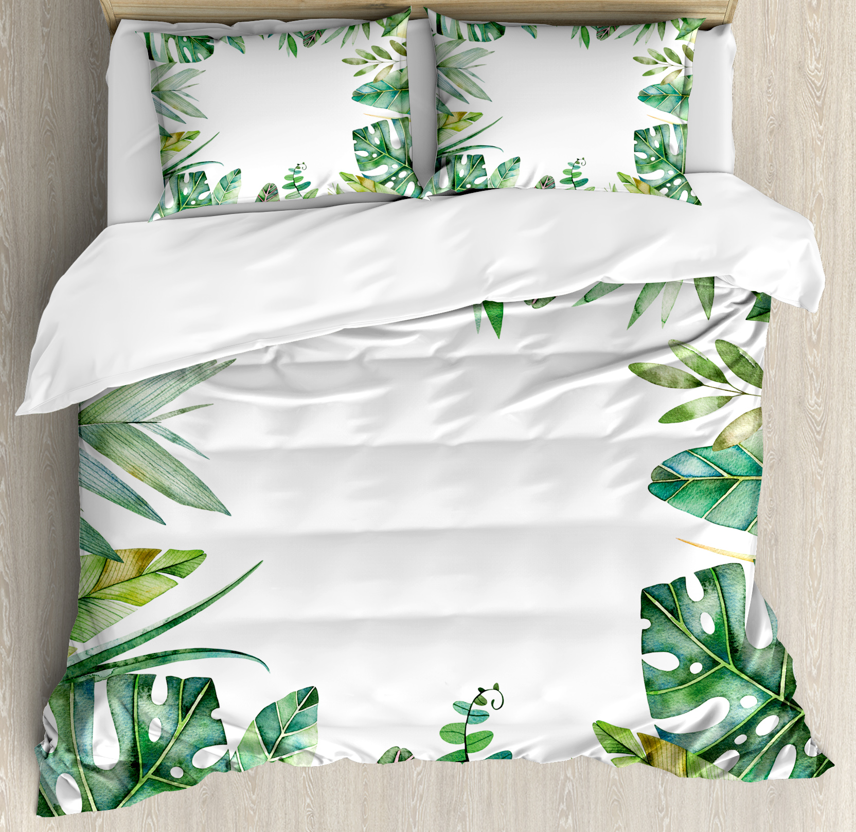 Plant Duvet Cover Set, Interesting Jungle Themed Picture with Leaves
