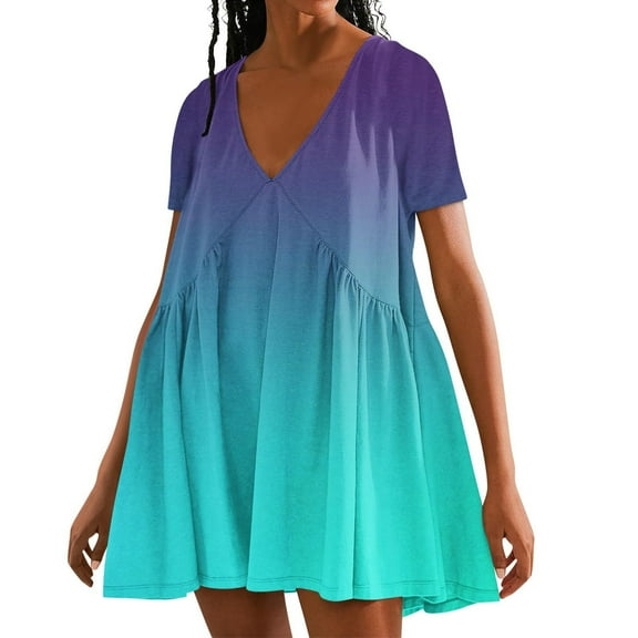 Kmdttou Womens Short Sleeve Sweater Dresses Women's Solid Color Summer Short Sleeved Dress