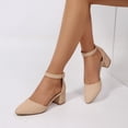thumbnail image 4 of LuckLilac Women's Round Toe Pumps Ankle Strap Low Buckle Block Heel Sandals Dress Wedding Office Party Shoes, 4 of 5