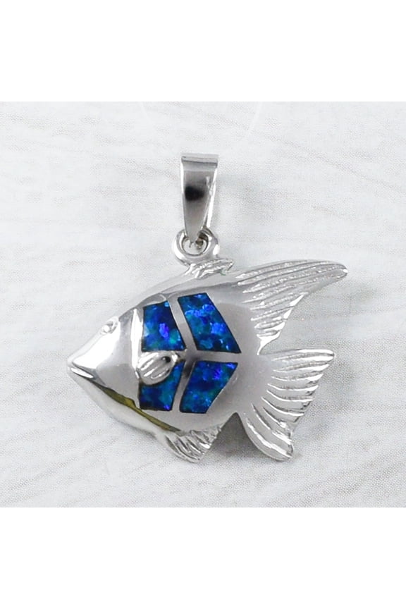 Unique Hawaiian Blue Opal Angel Fish Necklace, Sterling Silver Opal Angelfish Pendant, N9263 Birthday Valentine Mom Gift