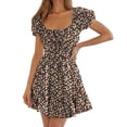 thumbnail image 2 of Square Neck Womens Boho Floral Smocked Short Sleeve Ruffle Beach Summer Mini Dress, 2 of 6