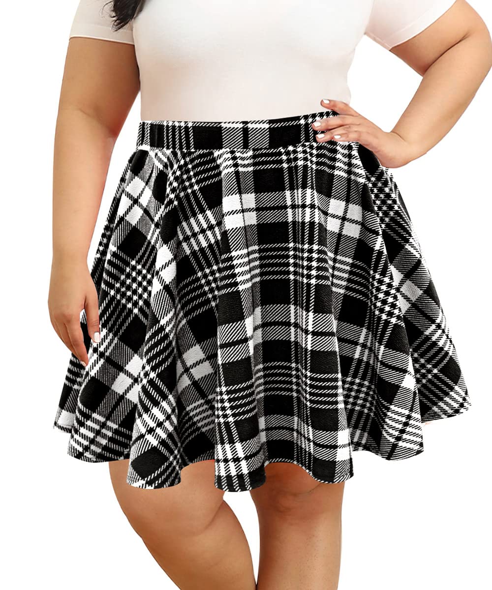 TIYOMI Women's Plus Size 3X Skirts Winter Black Plaid Skater Mini Skirts  Stretchy Buttons Swing A Line Skirt Fall Skirts 3XL 22W 24W 