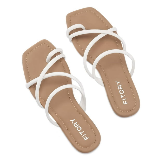 Sandalia FITORY para mujer, deslizante, puntera plana, correa cruzada, color blanco 9