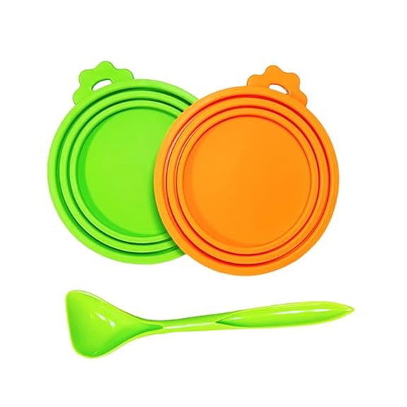 Pet Food Can Covers,Silicone Can Lids for Cat/Dog Food,Universal 3 Sizes for Most of Standard Food Cans,BPA Free Reusable (2 lids 1 spoon)