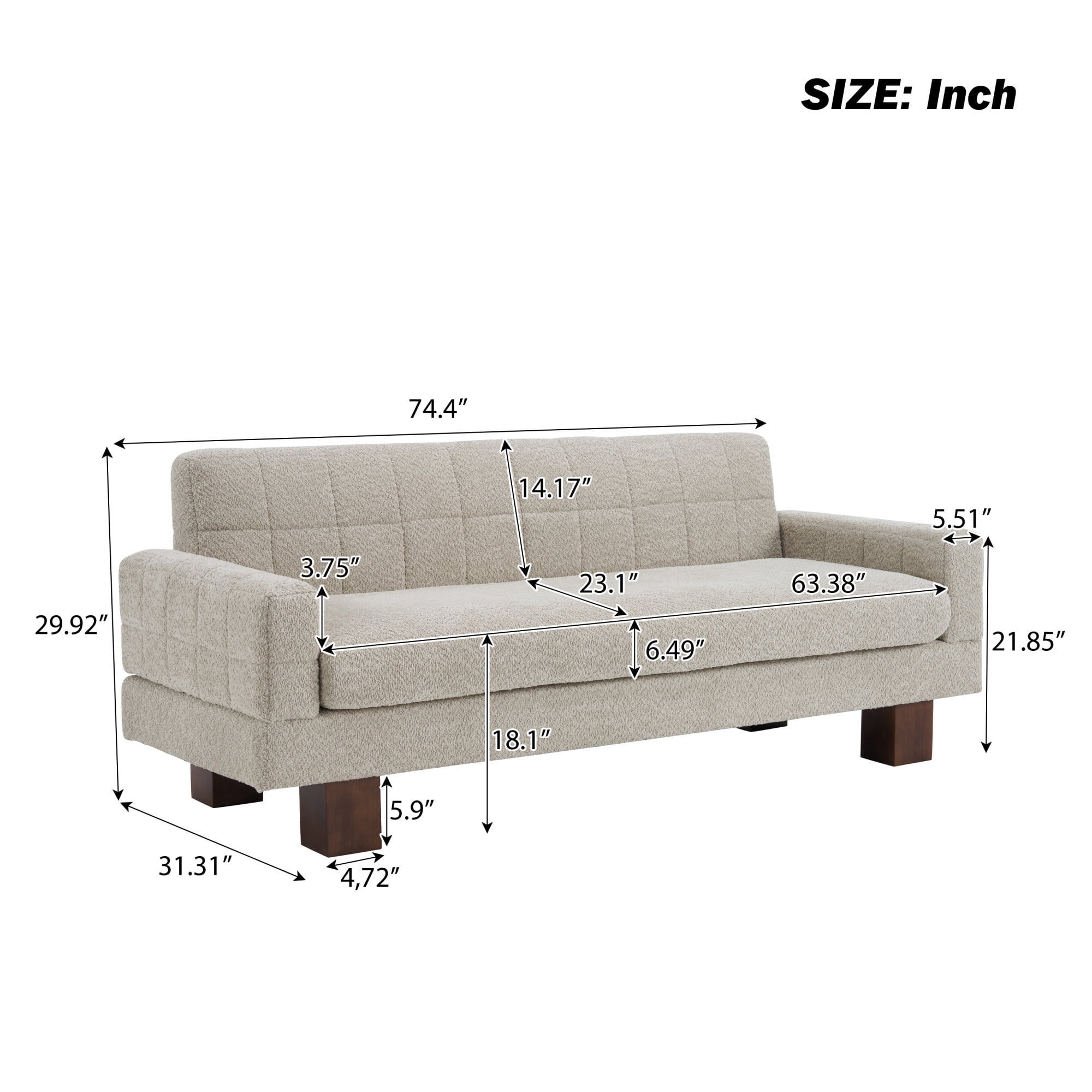 Leumius Loveseat Sofa, Boucle Fabric Biscuit Back Loveseat with Square Arms and Single Cushion Seat, Upholstered 2-Seater Couch for Living Room and Bedroom, Oatmeal