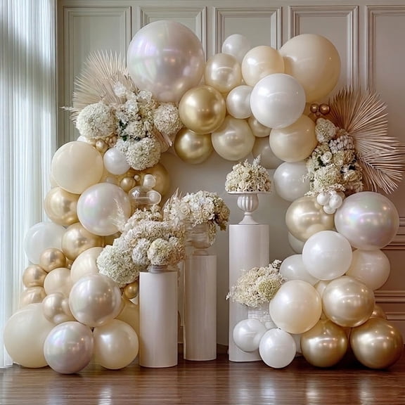 White Gold Balloon Arch Pearl White Sand Balloons Cream Beige Balloon Garland Kit for Boho Baby Showers Wedding Bridal Birthday Party Decorations