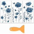 thumbnail image 1 of Juego de 3 calcomanías de flores azules para muebles y manualidades (15 x 30 cm). Incluye calcomanías decorativas de mariposas y hojas azules, y una espátula., 1 of 9