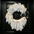 thumbnail image 5 of Halloween Ghost Wreath for Front Door，12 Glowing White Ghost Ribbon Wreath for Indoor & Outdoor Party Wall Window Porch Decoration，17.7 inches, 5 of 7