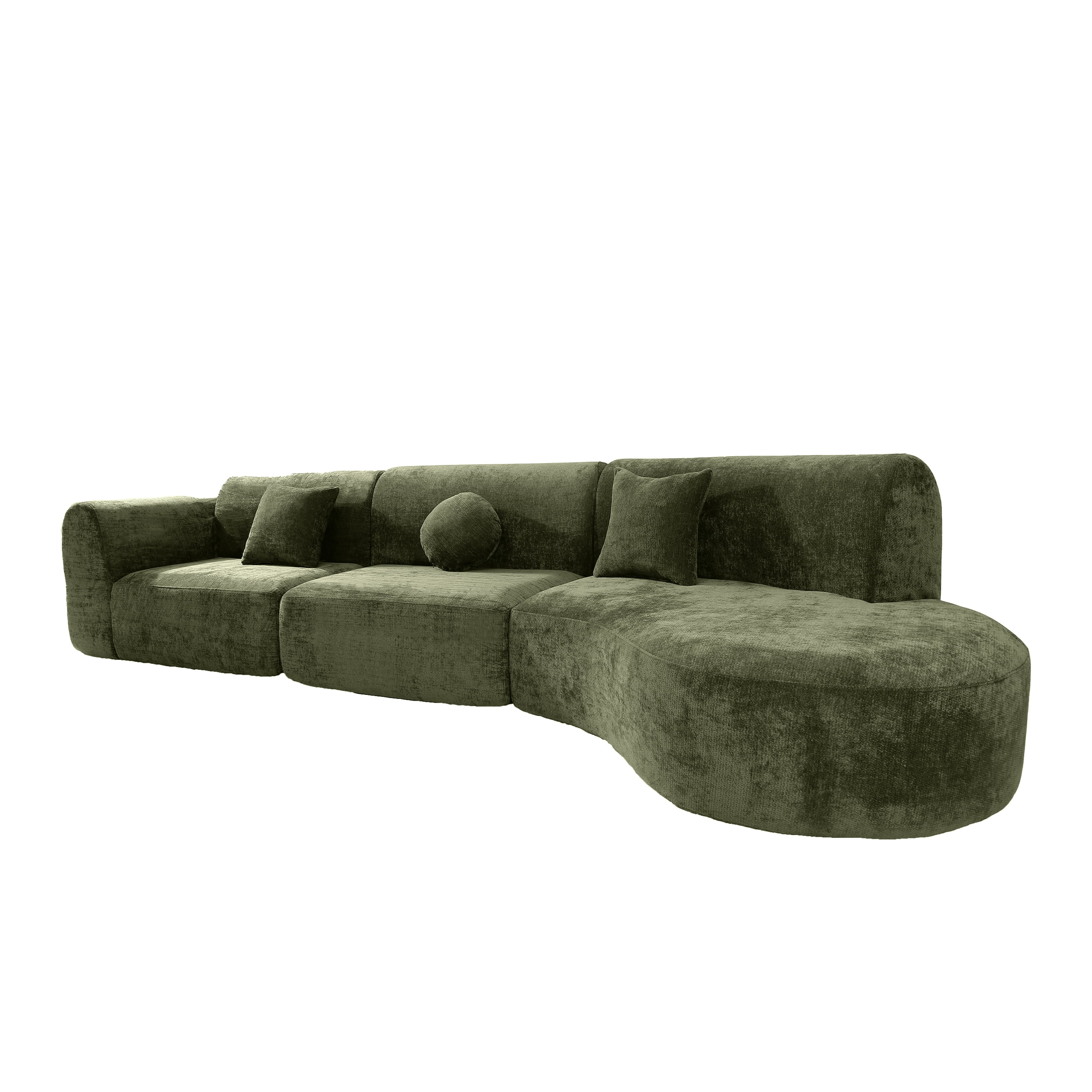 140-Inch Modern Curved Sectional Sofa with High-Density Compressed Sponge and Chaise Lounge, 3-Piece Couch Set Fully Assembled for Living Room, Green