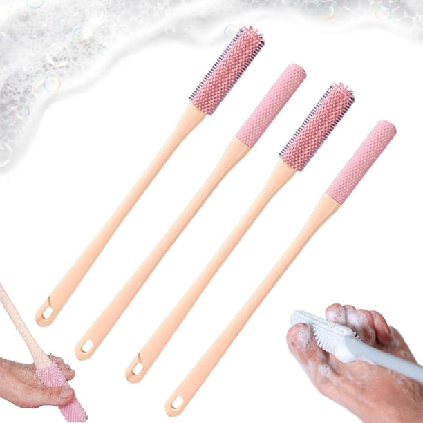 Cepillo de limpieza para espacios de dedos, cepillo de limpieza de silicona con mango largo y cepillo exfoliante, depurador de pies en la ducha, aplicador de loción exfoliante de piel suave para toda