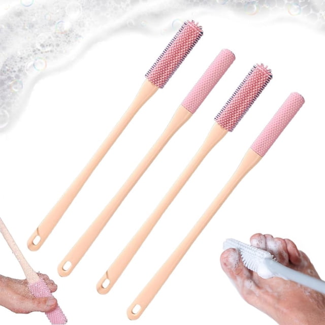 Cepillo de limpieza para espacios de dedos, cepillo de limpieza de silicona con mango largo y cepillo exfoliante, depurador de pies en la ducha, aplicador de loción exfoliante de piel suave para toda