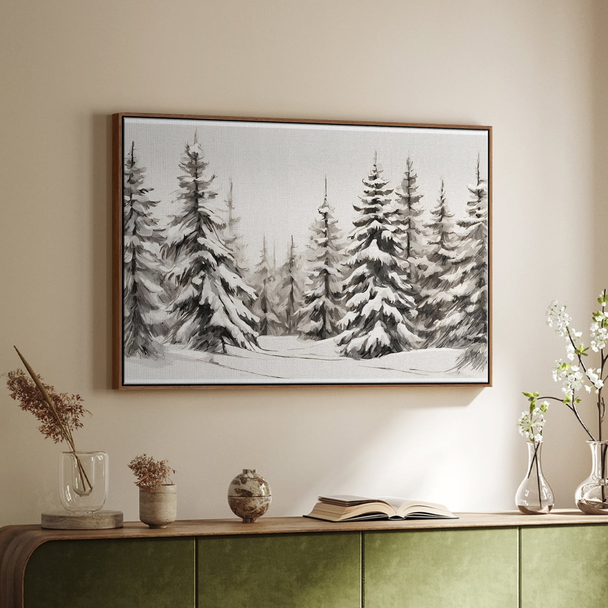 Vintage Landscape-CXCII By Wexford Home Framed in Walnut Wood Gallery Wrapped Canvas 27 in. x 41 in.