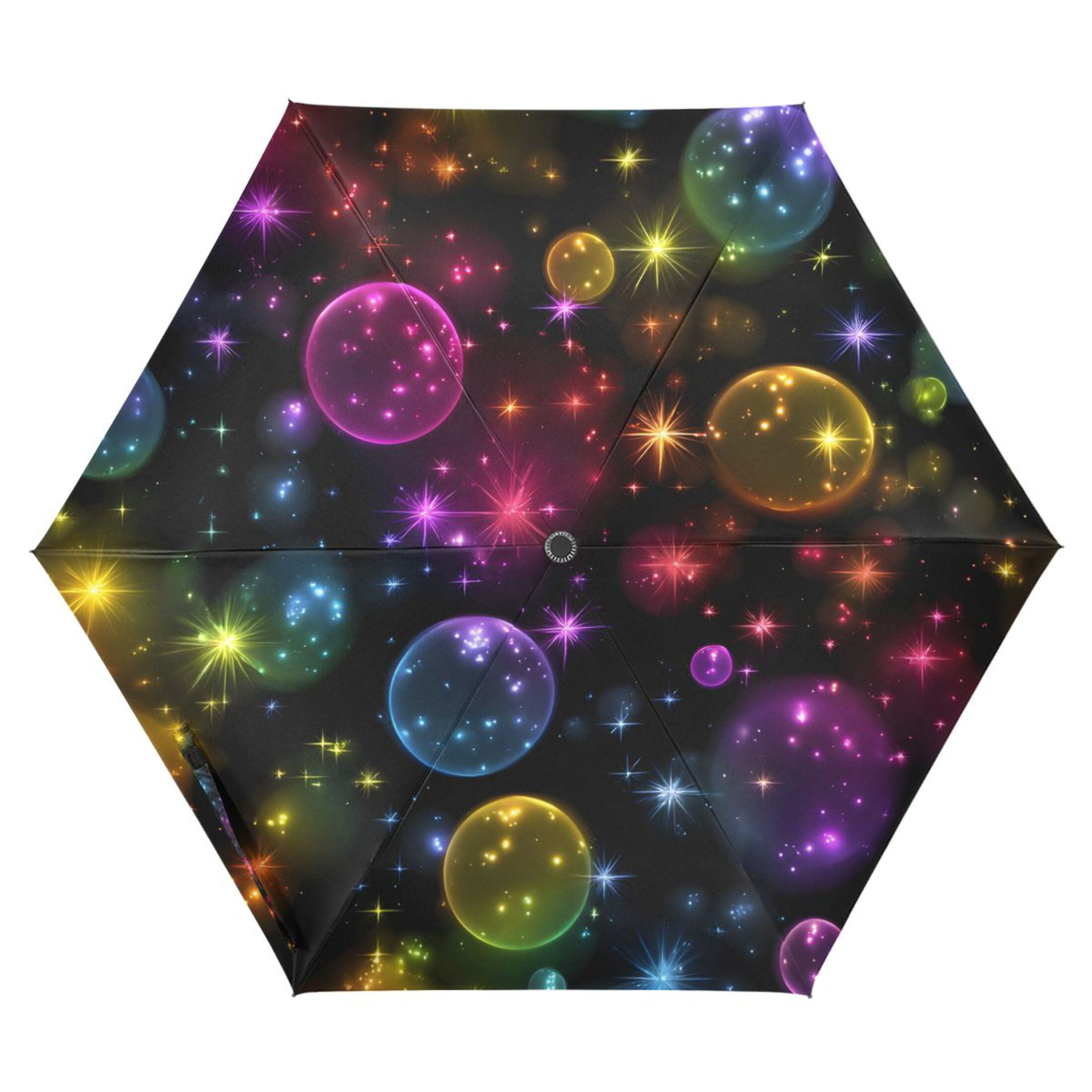 Rainbow Colored Bubbles All Weather Umbrella Triple Folding Parasol 6 Ribs UV Protection Portable