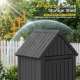 thumbnail image 3 of Nihsuao Vertical Outdoor Storage Shed, Waterproof Resin Outdoor Storage Cabinet, Lockable Small Tool Shed with Removable Shelves & 12 Hooks, Black, 3 of 9