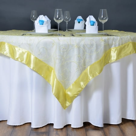 

BalsaCircle 85 x 85 Yellow Embroidered Sheer Organza Table Overlays Party Tablecloth Linens