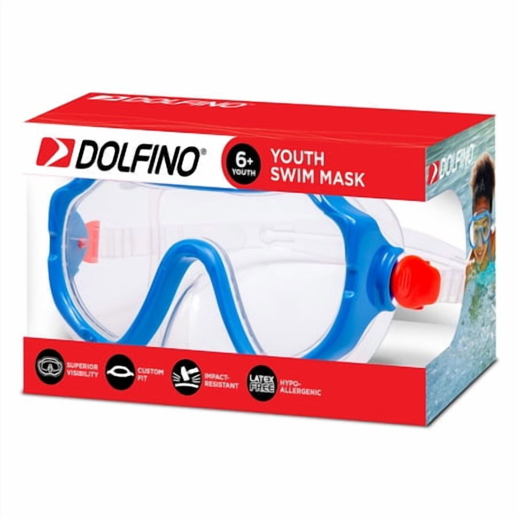 (4 pack) Aqua Dolfino Youth Latex Free Swim Mask Goggle for Children 6+, Blue