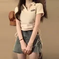 thumbnail image 3 of Top corto estilo americano con cuello tipo polo y mangas cortas para mujer, diseño nuevo de verano 2023, estilo Sensibility Niche Sweet Spicy Girl, 3 of 4