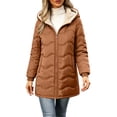 thumbnail image 2 of Womens Sherpa Lined Puffer Jacket Hooded Wave Quilted Full Zip Mid Length Padded with Poecets Warm Fall Winter Casual Outerwear, 2 of 9