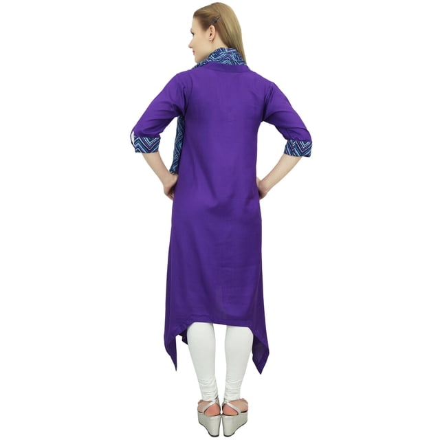Bimba Robe Kurta en Rayonne Violette pour Femme avec Foulard, Ourlet Asymétrique, Robe de Designer - 16