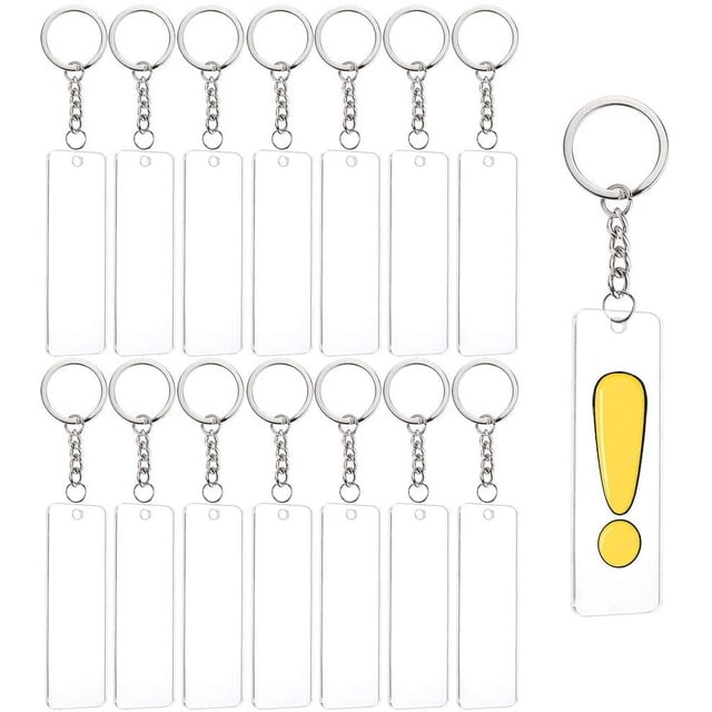 15PCS Acrylic Keyring Blanks 3x1 Inch Rectangle Acrylic Clear Keychain Blanks with 20PCS Jump Rings 1PC Storage Box for DIY Projects and Crafts