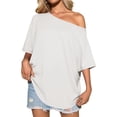thumbnail image 3 of Short Sleeve Off Shoulder Solid Color Women Casual T Shirt, 3 of 7