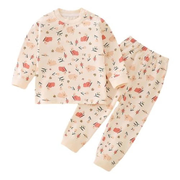 Odeerbi 6M-8Y Boys Girls Algodón Pijama Sets Print Long Johns Pijamas Homewear Niños Camisa de Manga Larga Cuello Redondo Dos Piezas Set
