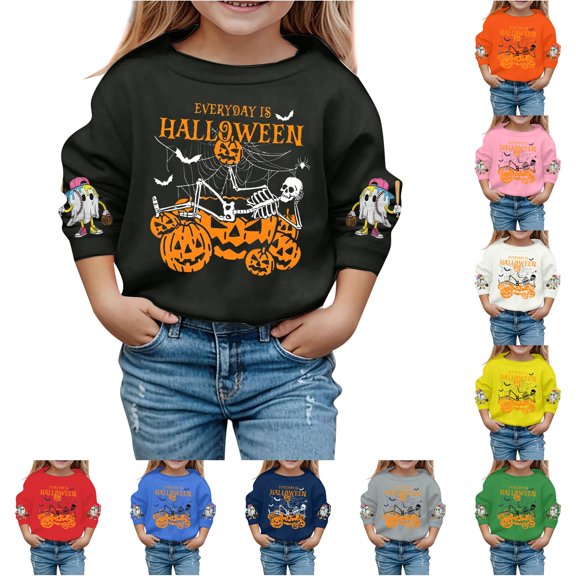 NordicNest Girls Casual Halloween Print Pullover Hoodie Soft Comfortable Kids Sweatshirt Stylish Cute Fall Outfit For Toddler And Youth Baby Boy Jackets 12-18 Months