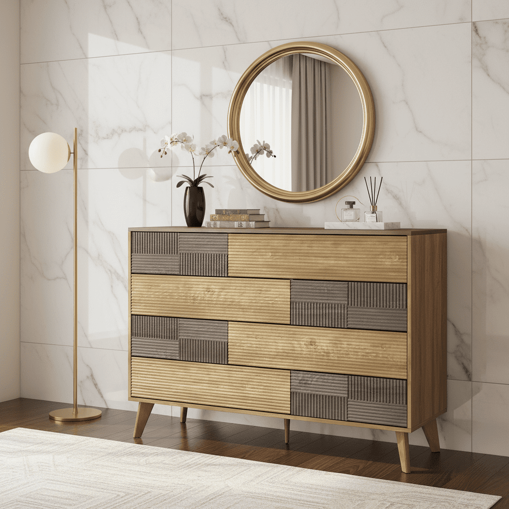 Danpinera Home 8 Drawer Dresser for Bedroom, 34" Tall Large Wood Chest of Drawers & TV Stand, Modern Fluted Panel Storage Organizer, Dark Wood