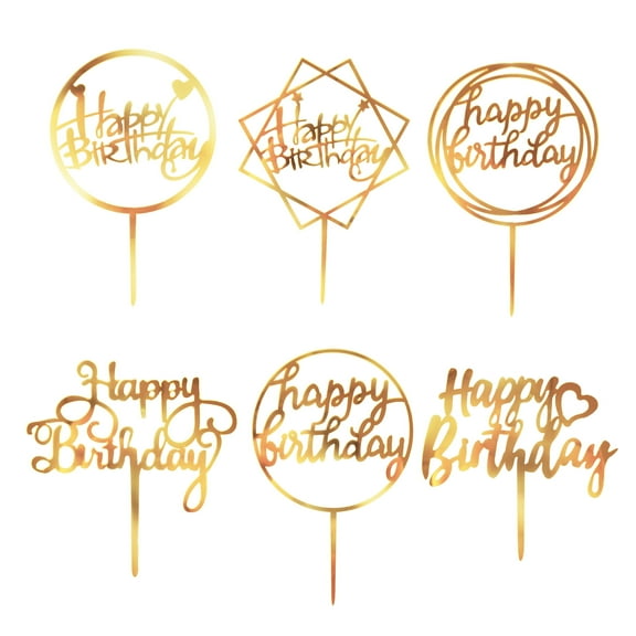 Happy Birthday Cake Toppers Gold, 18 Pcs Gold Happy Birthday Cake Topper, Acrylic Cake Decoration, Double-Sided Glitter of Birthday Cake Topper for Children or Adults