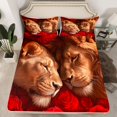 thumbnail image 2 of Homewish Romantic Lion Animal Queen Sheet Sets, Red Rose Flower Flat Sheet, Couple Valentine's Day Queen Fitted Sheet, Lightweight Room Decor, 4pcs, 2 of 7