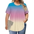 thumbnail image 2 of RYRJJ Womens Plus Size Tops Short Sleeve Blouses Dressy Casual Summer Pleated Front Crewneck T Shirts Gradient Tie Dye Tees(Beige,XXL), 2 of 9