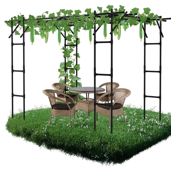 Slsy Large Tall Grape Vine Support Arch Arbor Trellis, 87" H x 118" L x 79" W Plastic-Coated Metal Garden Arch Trellis for Climbing Plants Vineyard Patio Lawn Yard Garden Decoration