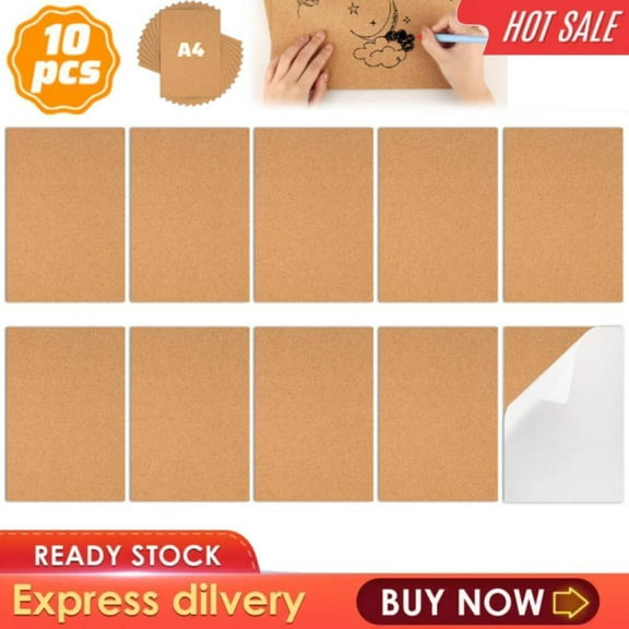 10Pcs Self-Adhesive Cork Board, 30x21 cm, 1 mm Thick Cork Pin Board, DIY Crafts