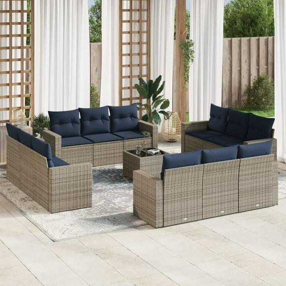 vidaXL 13 Piece Patio Sofa Set with Cushions Gray Poly Rattan