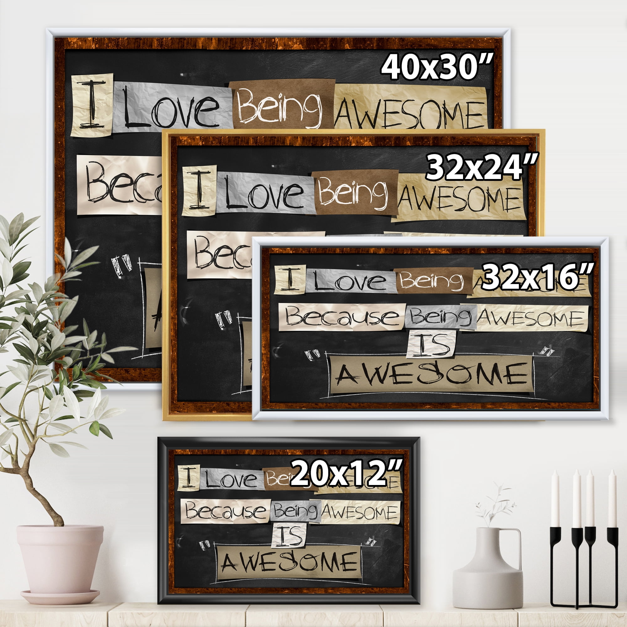 Designart 'I Love Being Awesome School Quotes' Rustic Framed Canvas Wall Art Print