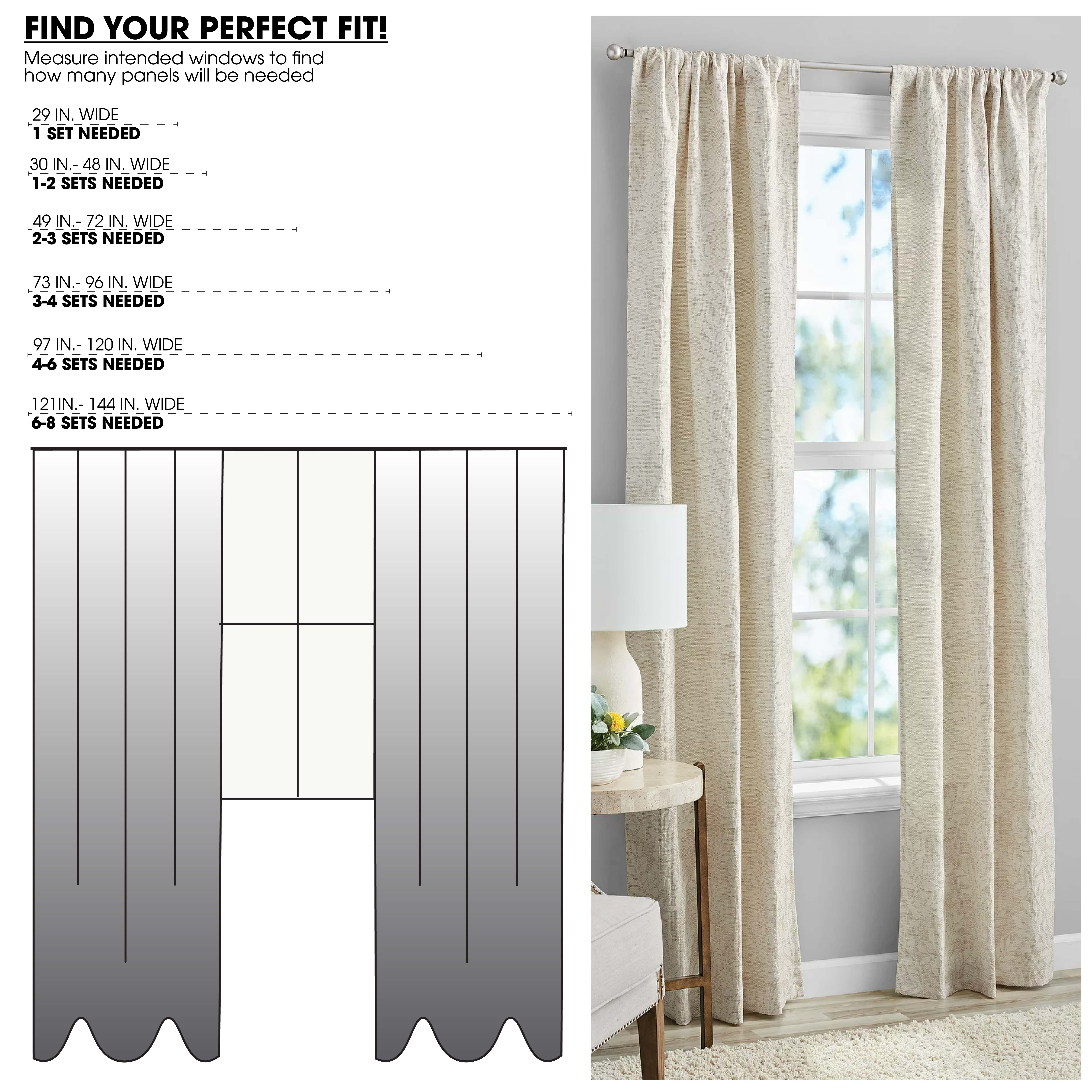 Mainstays Jacquard Blackout Curtain Panel Pair, Beige, 37x84 photo 5