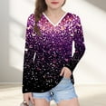 thumbnail image 2 of Auroural Big Girls Long Sleeve Shirts Girl's Long Sleeved Printed Shirt Cute V-neck Casual Shirt Top Purple, 2 of 8