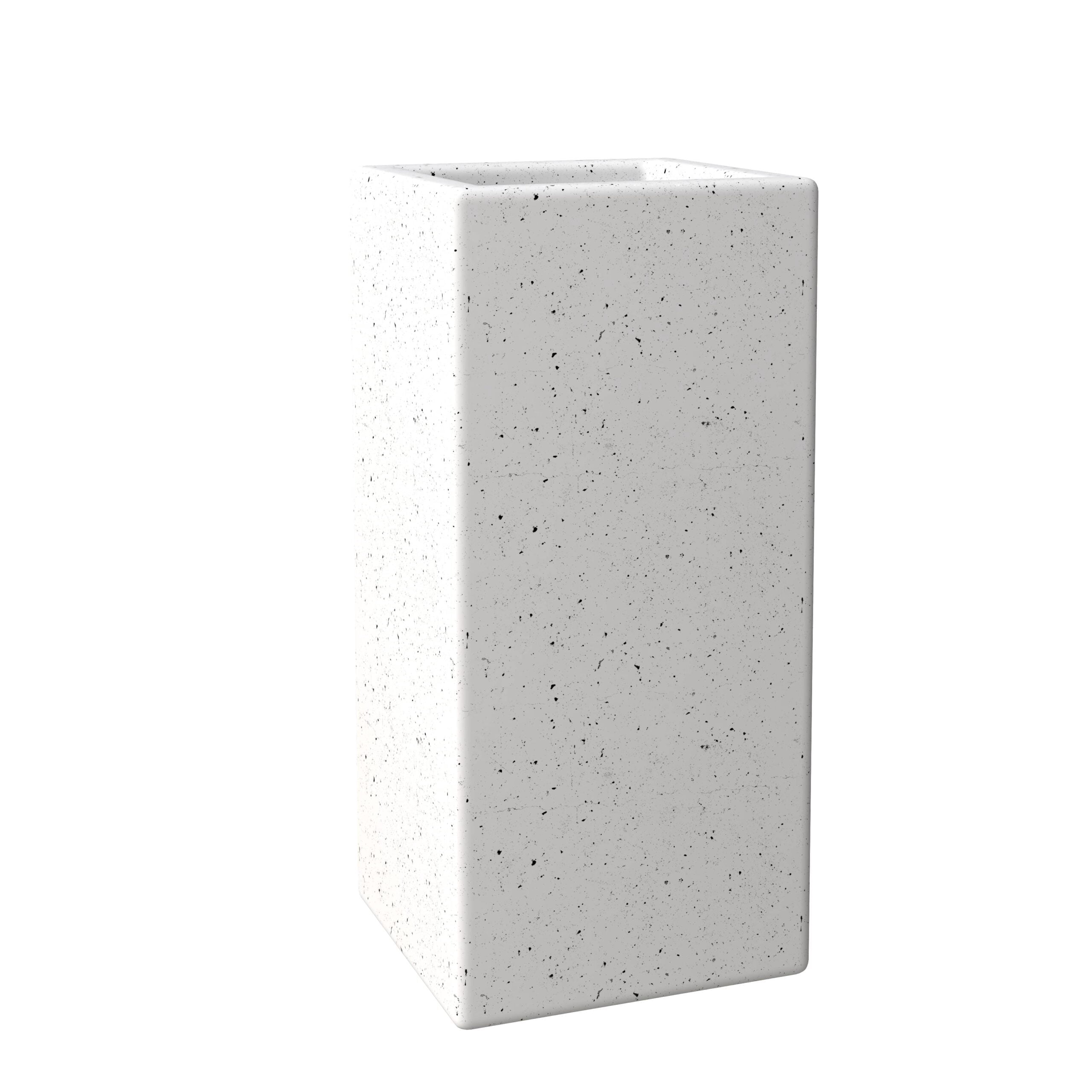 LeisureMod Terra Fiberstone and MGO Clay Planter, Mid-Century Modern Tall Square Planter Pot for Indoor and Outdoor (Dotted White, 20 Inch)