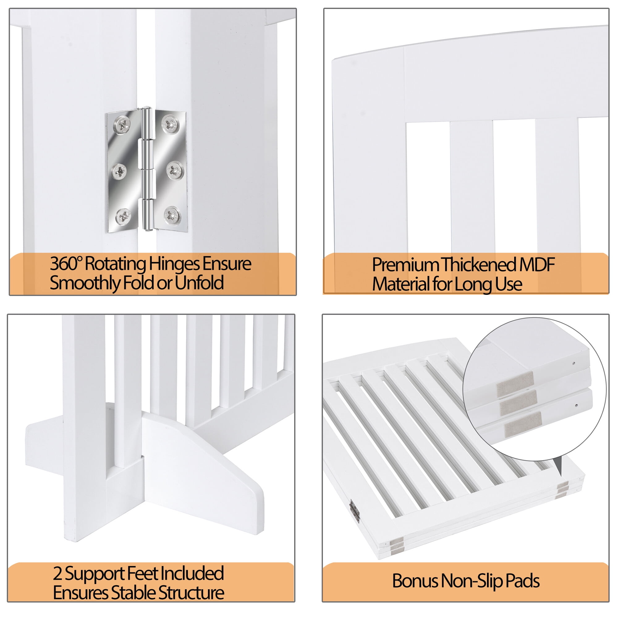 HomGarden 3 Panels 24-inch Pet Puppy Gog Gate Foldable W/Support Leg for Doorways Stairs MDF White