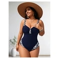 thumbnail image 4 of Retro Navy Blue White Floral Print One Piece Swimsuit Vintage, 4 of 5