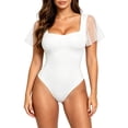 thumbnail image 5 of SELONE Bodysuits For Women Square Neck Mesh Short Sleeve Shaping Cut Bodysuit As Undergarment Tight Top 1 Piece For Club Night, 5 of 6