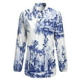 thumbnail image 4 of Blue Chinoiserie Toile Long Sleeve Blouse Woman Streetwear Casual Shirts Summer Oversize Woman Streetwear Clothing Birthday Present, 4 of 7