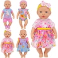 thumbnail image 5 of ZITA ELEMENT 4 Set Baby Doll Clothes for 14 -16 Inch, 18 Inch Girl Doll Clothes Outfits and Accessories 7 Pcs Include Jumpsuit, Dresses, Headbands, Hats, Shoes, 5 of 7