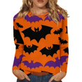 thumbnail image 1 of Camisa de manga larga con temática de Halloween para mujer, estampado de castillo encantado y murciélagos, top informal de otoño, 1 of 5