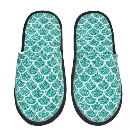 

Yiaed Aquamarine Glitter1 Print Unisex House Slippers Slip on Warm Shoes Indoor Outdoor with Anti-slip sole-Large